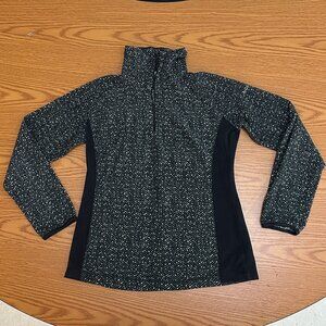 Black & Gray Herringbone Quarter Zip Pullover Sweater with Side Panels